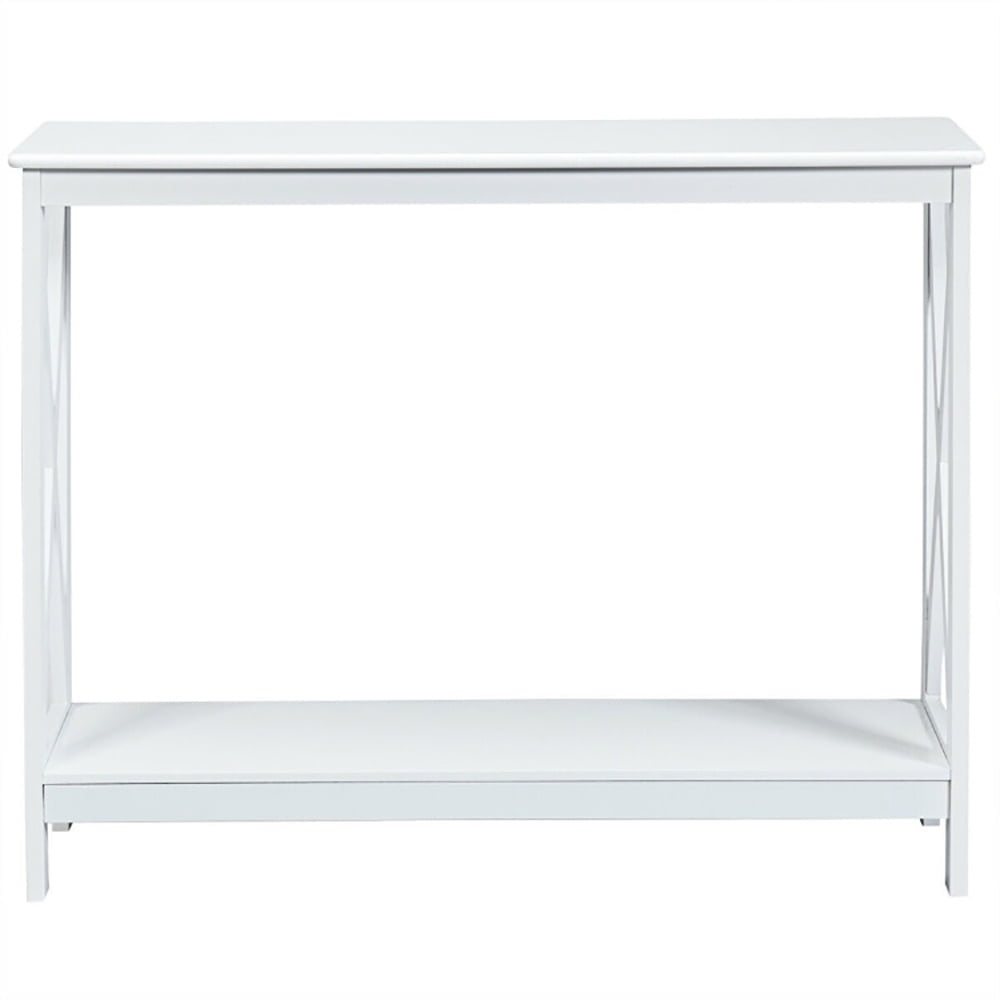 Hommoo 2-Tier Console X-Design Sofa Side Accent Table-White, Narrow Console Table, Entryway Hall Table with Shelves for Image 1