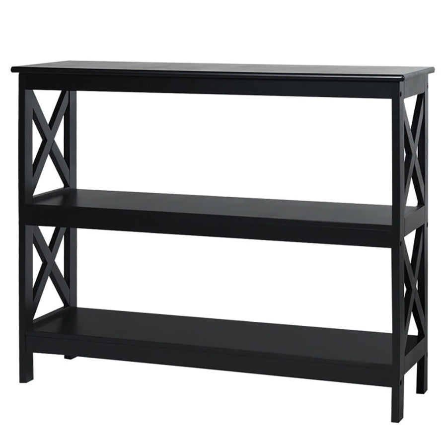 Hommoo 3-Tier Console X-Design Sofa Side Accent Table-Black, Narrow Console Table, Entryway Hall Table with Shelves for Image 1