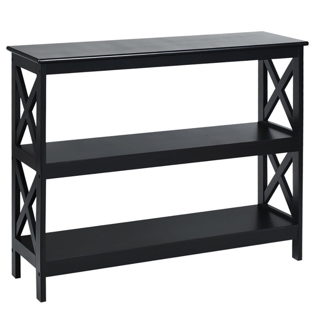 Hommoo 3-Tier Console X-Design Sofa Side Accent Table-Black, Narrow Console Table, Entryway Hall Table with Shelves for Image 3