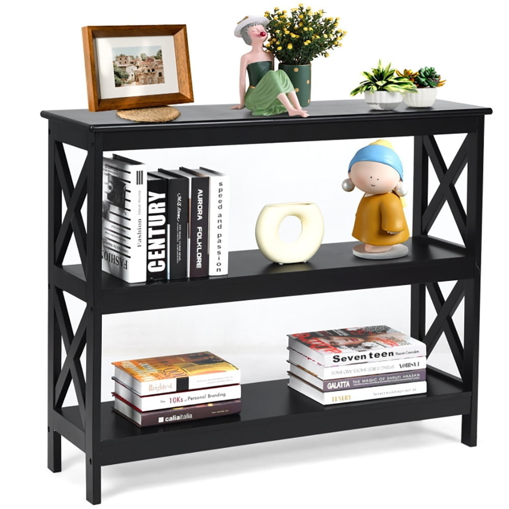 Hommoo 3-Tier Console X-Design Sofa Side Accent Table-Black, Narrow Console Table, Entryway Hall Table with Shelves for Image 5