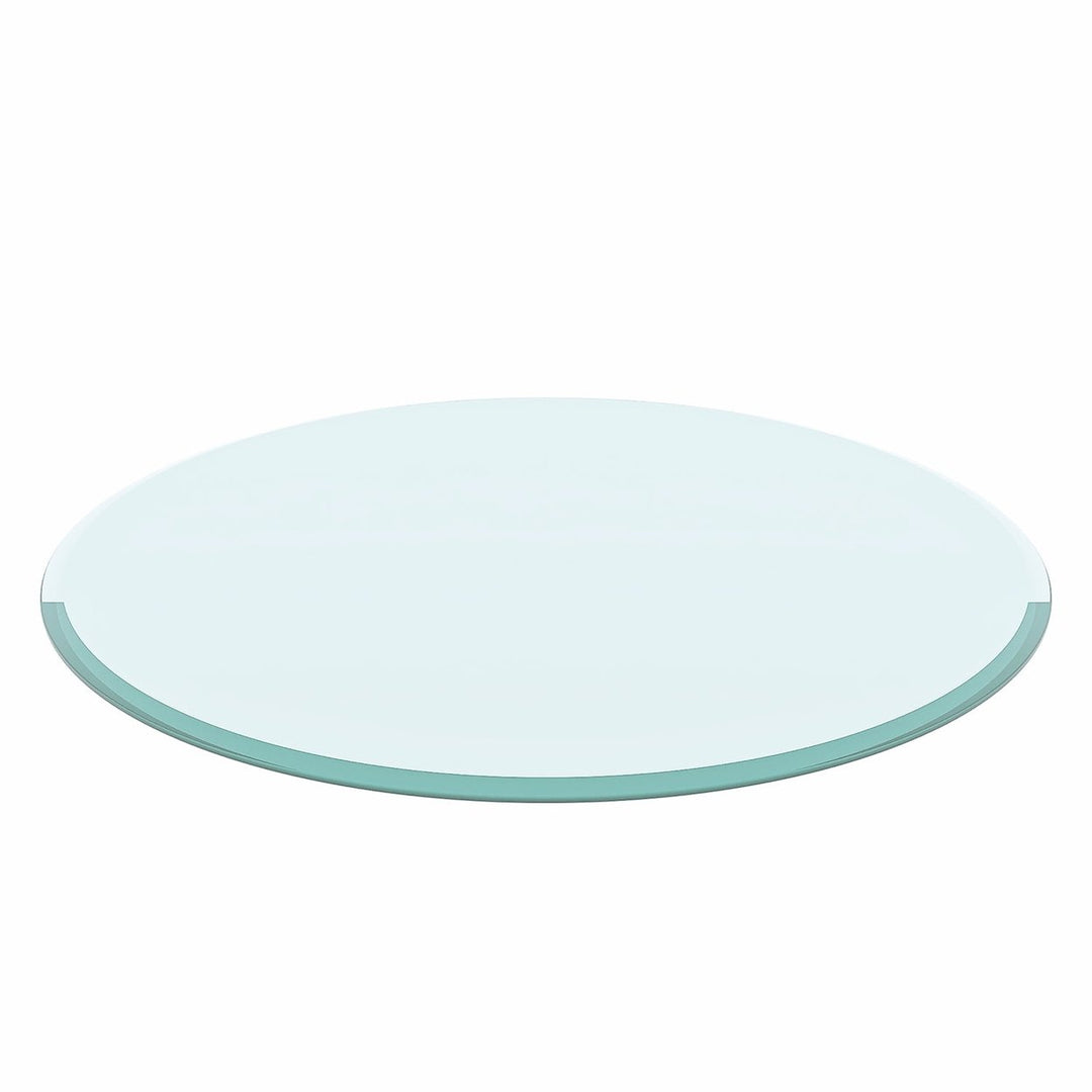 Hommoo 24" Round Tempered Glass Table Top Clear Glass 1/2" Thick Beveled Polished Edge, Living Room Tables, for Living Image 1