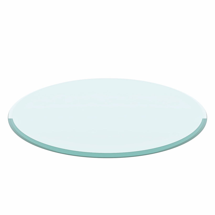 Hommoo 24" Round Tempered Glass Table Top Clear Glass 1/2" Thick Beveled Polished Edge, Living Room Tables, for Living Image 1