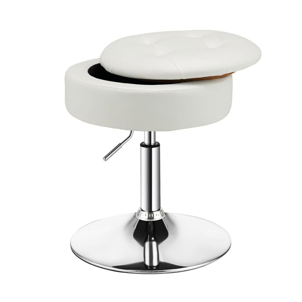 Hommoo Adjustable 360  Swivel Storage Vanity Stool with Removable Tray-White Image 1