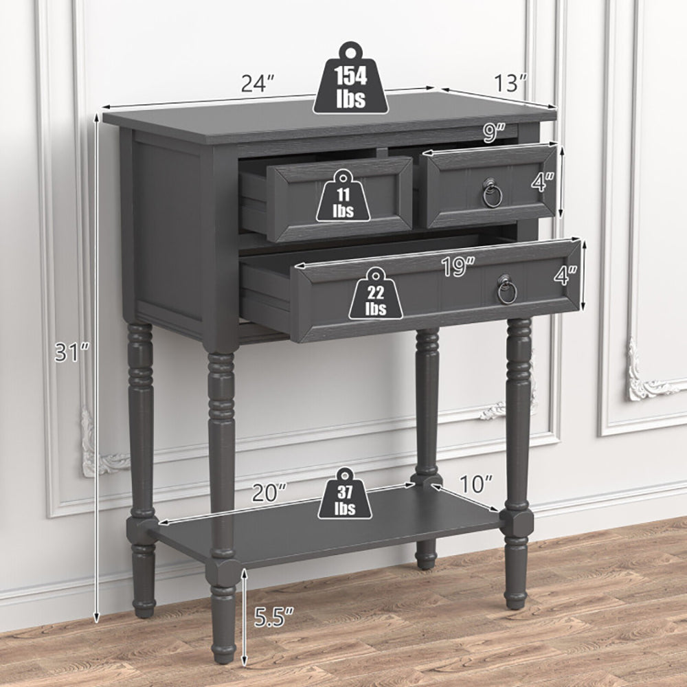 Hommoo Narrow Console Table with 3 Storage Drawers and Open Bottom Shelf, Narrow Console Table, Gray Image 2