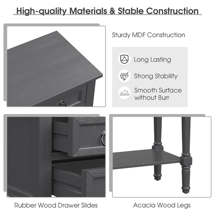 Hommoo Narrow Console Table with 3 Storage Drawers and Open Bottom Shelf, Narrow Console Table, Gray Image 3