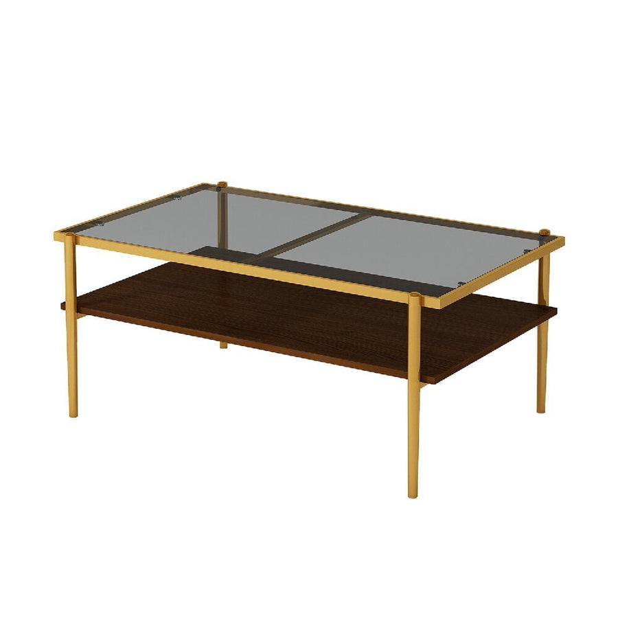 Hommoo Rectangle Coffee Table with Gray Tempered Glass top and Golden Legs, Modern Table for Living Room Image 1