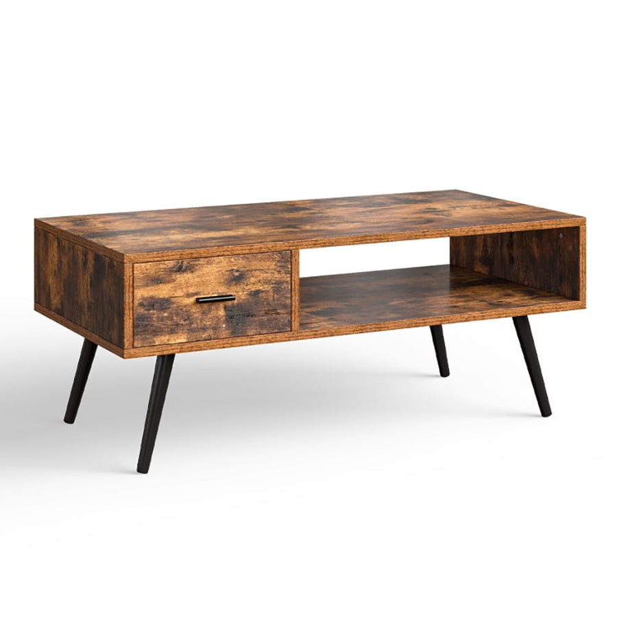 Hommoo Coffee Table, Modern Sofa Table Tea Table,Retro Rectangular Coffee Table with Drawer and Storage Shelf-Rustic Image 1