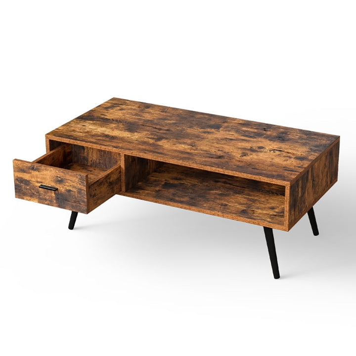 Hommoo Coffee Table, Modern Sofa Table Tea Table,Retro Rectangular Coffee Table with Drawer and Storage Shelf-Rustic Image 5