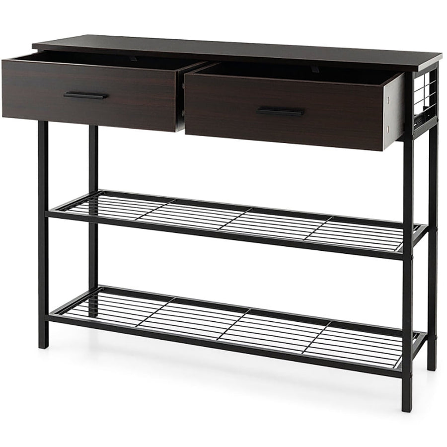 Hommoo 39.5 Inch Entryway Table with 2 Drawers and 2-Tier Shelves, Narrow Console Table, Dark Brown Image 1