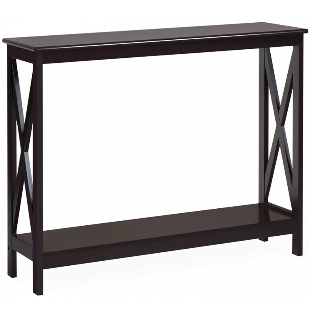 Hommoo 2-Tier Console X-Design Sofa Side Accent Table, Narrow Console Table, Espresso Image 1