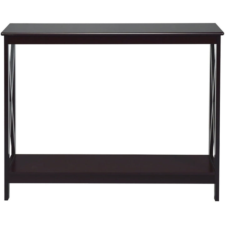 Hommoo 2-Tier Console X-Design Sofa Side Accent Table, Narrow Console Table, Espresso Image 3