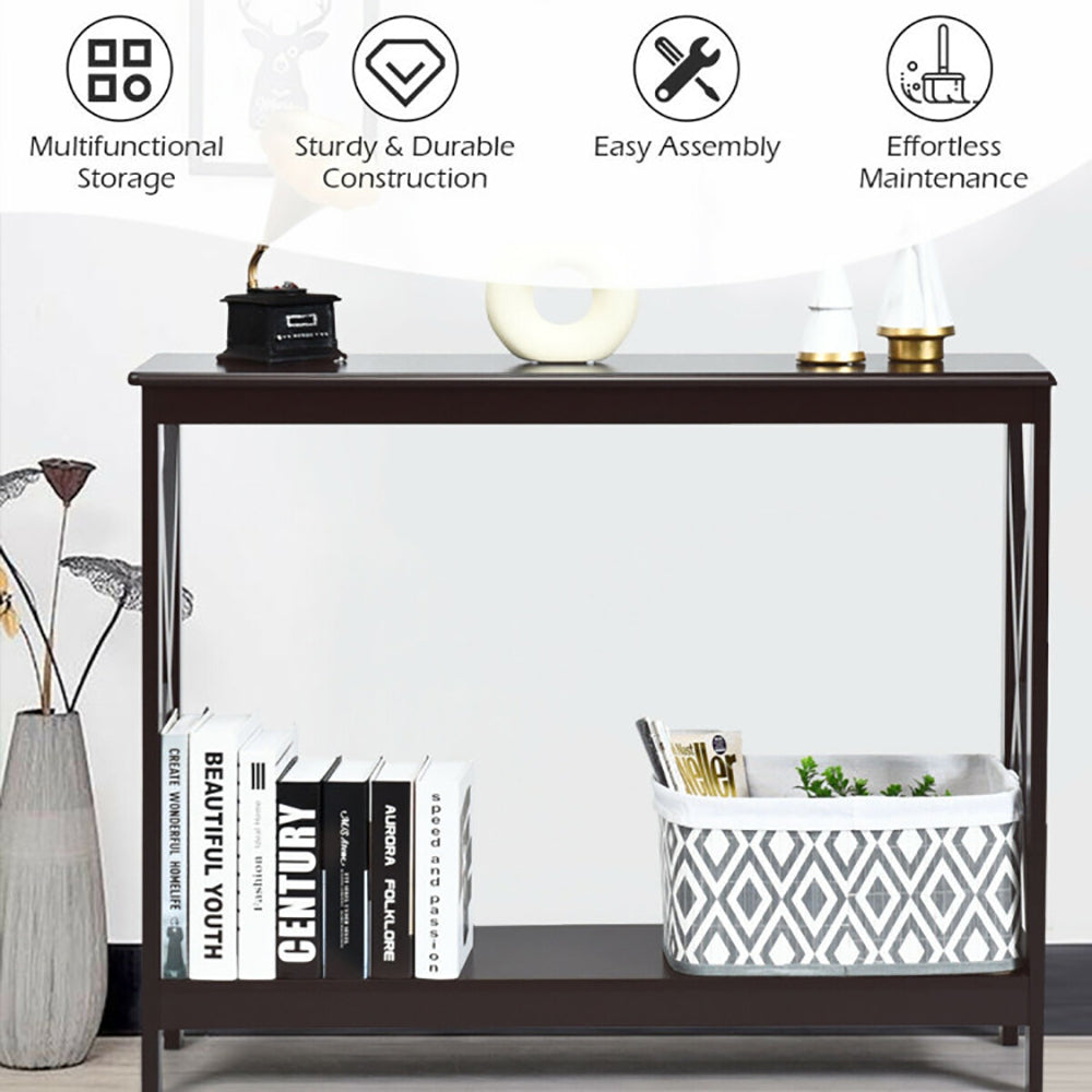 Hommoo 2-Tier Console X-Design Sofa Side Accent Table, Narrow Console Table, Espresso Image 4