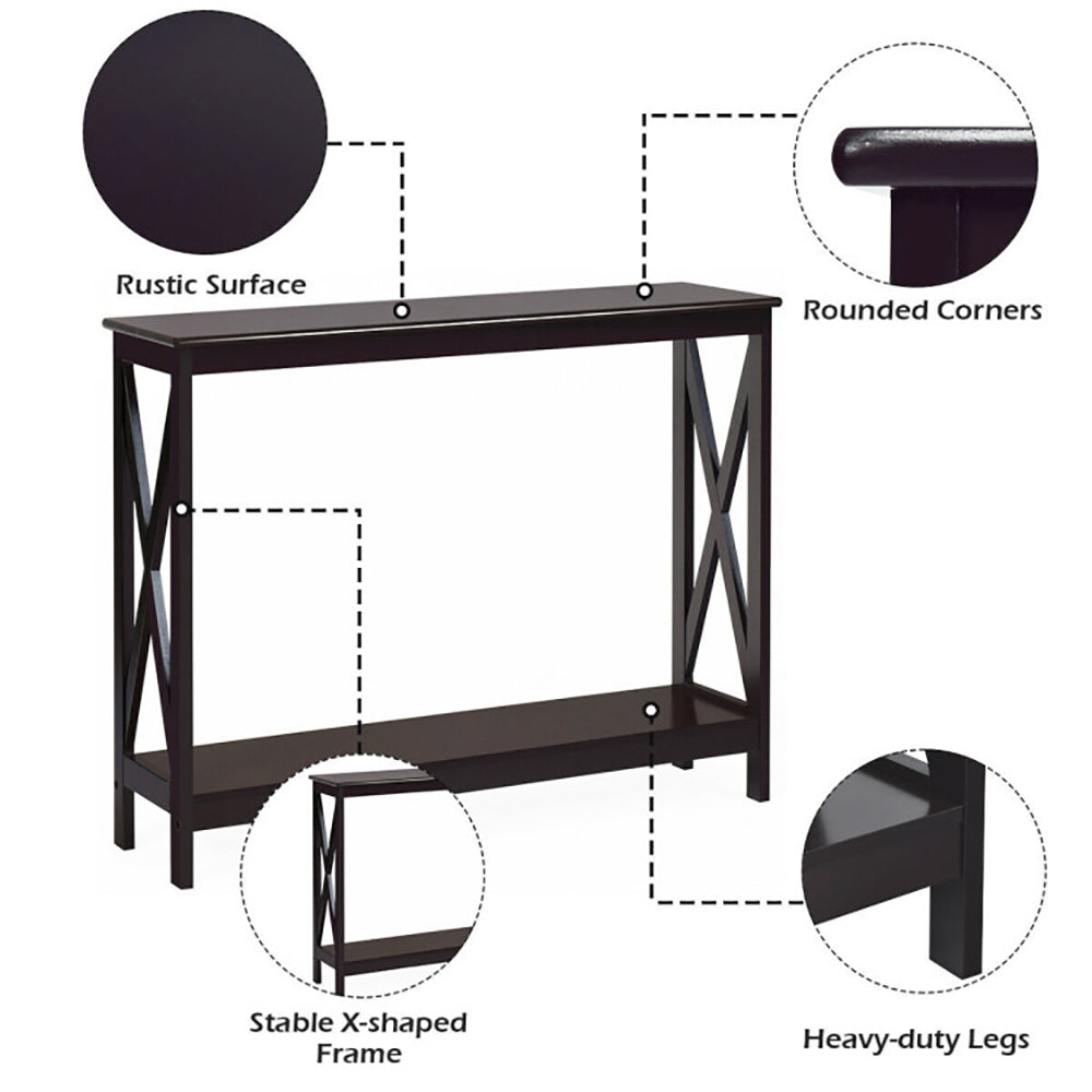 Hommoo 2-Tier Console X-Design Sofa Side Accent Table, Narrow Console Table, Espresso Image 6