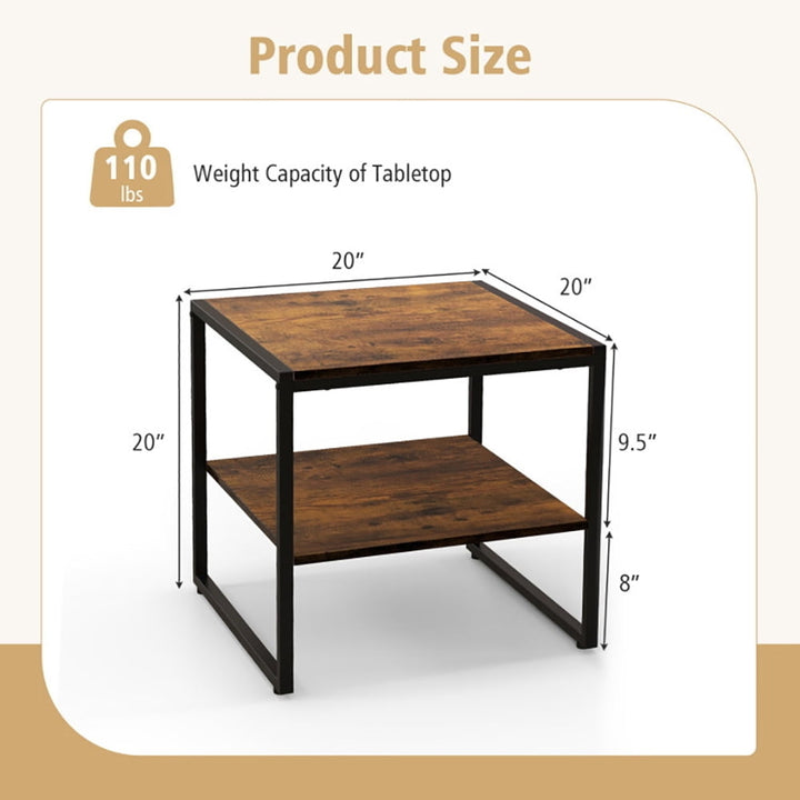 Hommoo 2 Pieces Industrial 2-Tier Side Table Set with Open Shelf-Rustic Brown Image 5