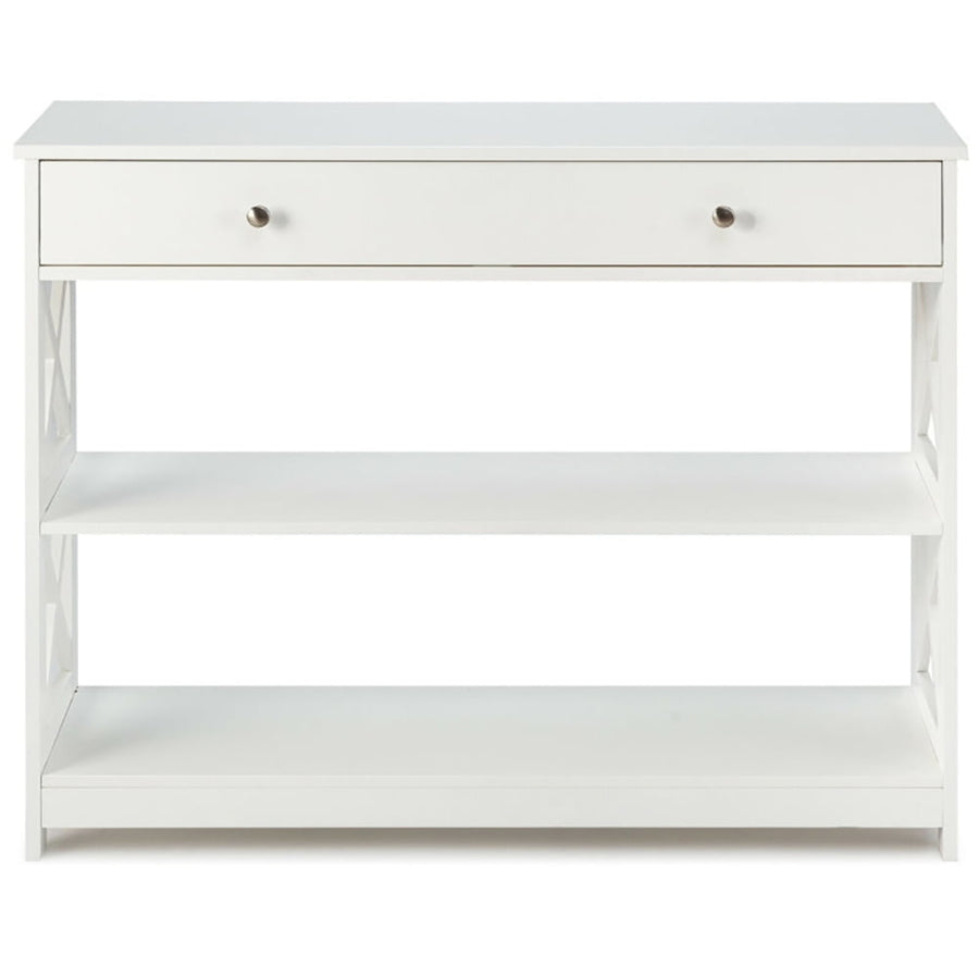 Hommoo 3-Tier Console Table with Drawers for Living Room Entryway, Narrow Console Table, White Image 1