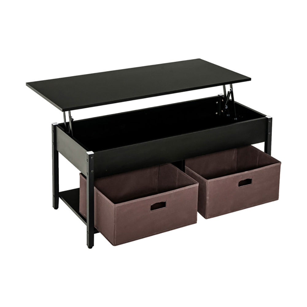 Hommoo Coffee Table, Lift Top Coffee Table Central Table with Drawers and Hidden Compartment for Living Room, Black Image 4