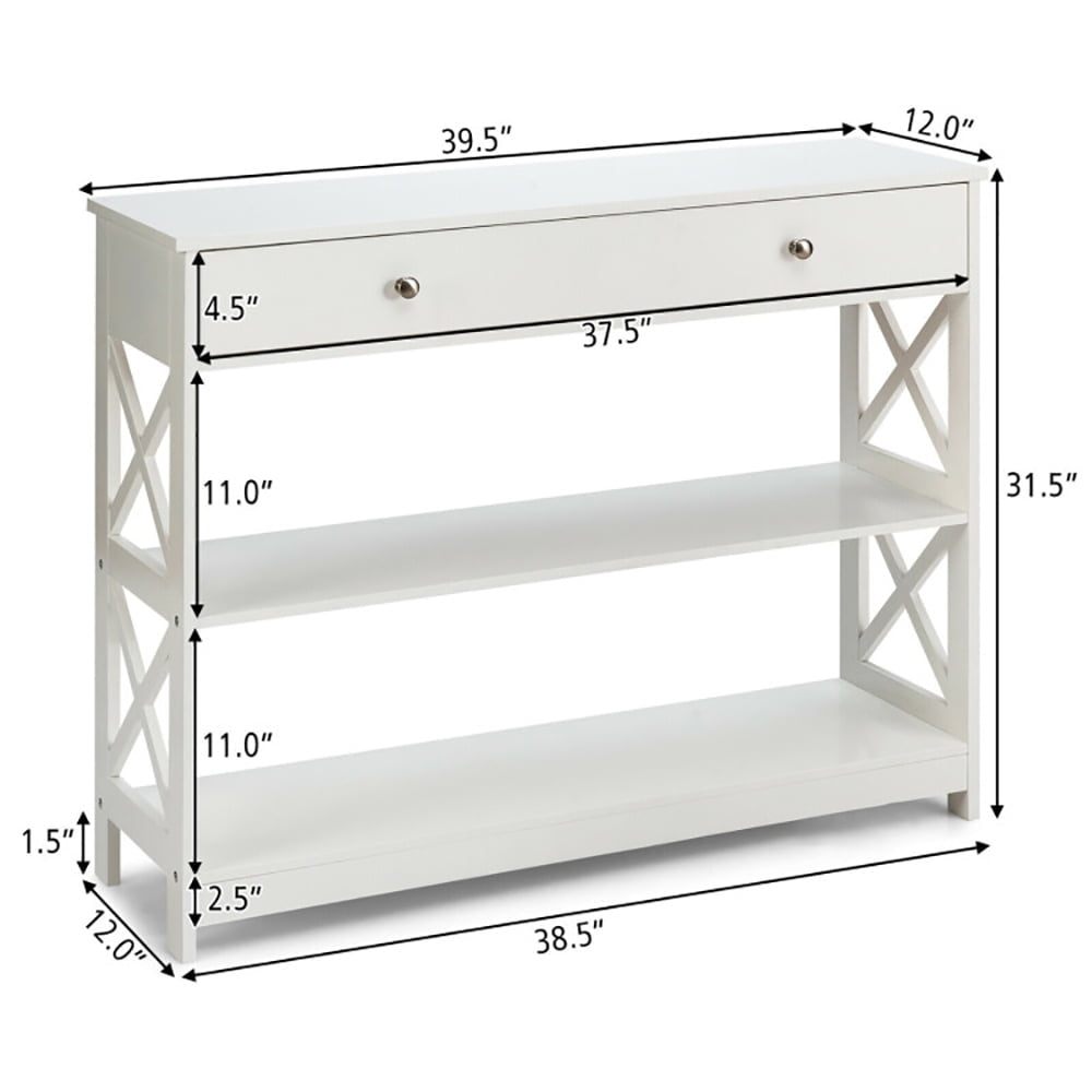 Hommoo 3-Tier Console Table with Drawers for Living Room Entryway, Narrow Console Table, White Image 4