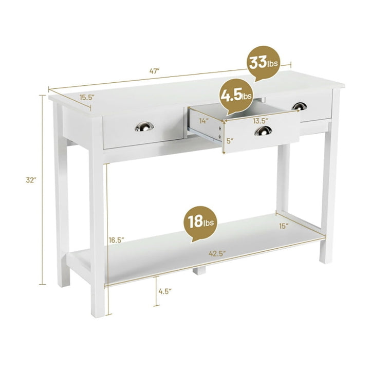 Hommoo Modern Tall Entryway Table with 3 Drawers and 2 Tier Storage Shelves for Hallway and Living Room Image 6