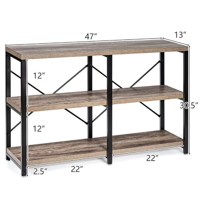 Hommoo 3 Tier 47 Inch Console Metal Frame Sofa Table, Narrow Console Table, Natural Image 6