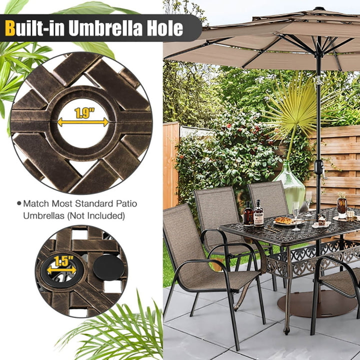 Hommoo 59 Inch Aluminum Patio Dining Table with Umbrella Hole fot 6 Persons-Bronze, Slatted Outdoor Coffee Table for Image 3