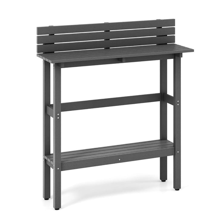 Hommoo 48" Patio Pub Height Table with Storage Shelf and Adjustable Foot Pads-Gray Slatted Outdoor Coffee Table for Image 1