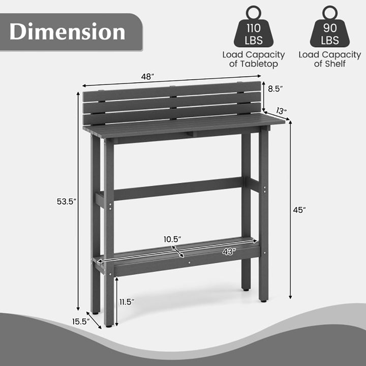 Hommoo 48" Patio Pub Height Table with Storage Shelf and Adjustable Foot Pads-Gray Slatted Outdoor Coffee Table for Image 4