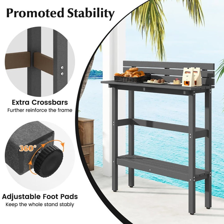 Hommoo 48" Patio Pub Height Table with Storage Shelf and Adjustable Foot Pads-Gray Slatted Outdoor Coffee Table for Image 5