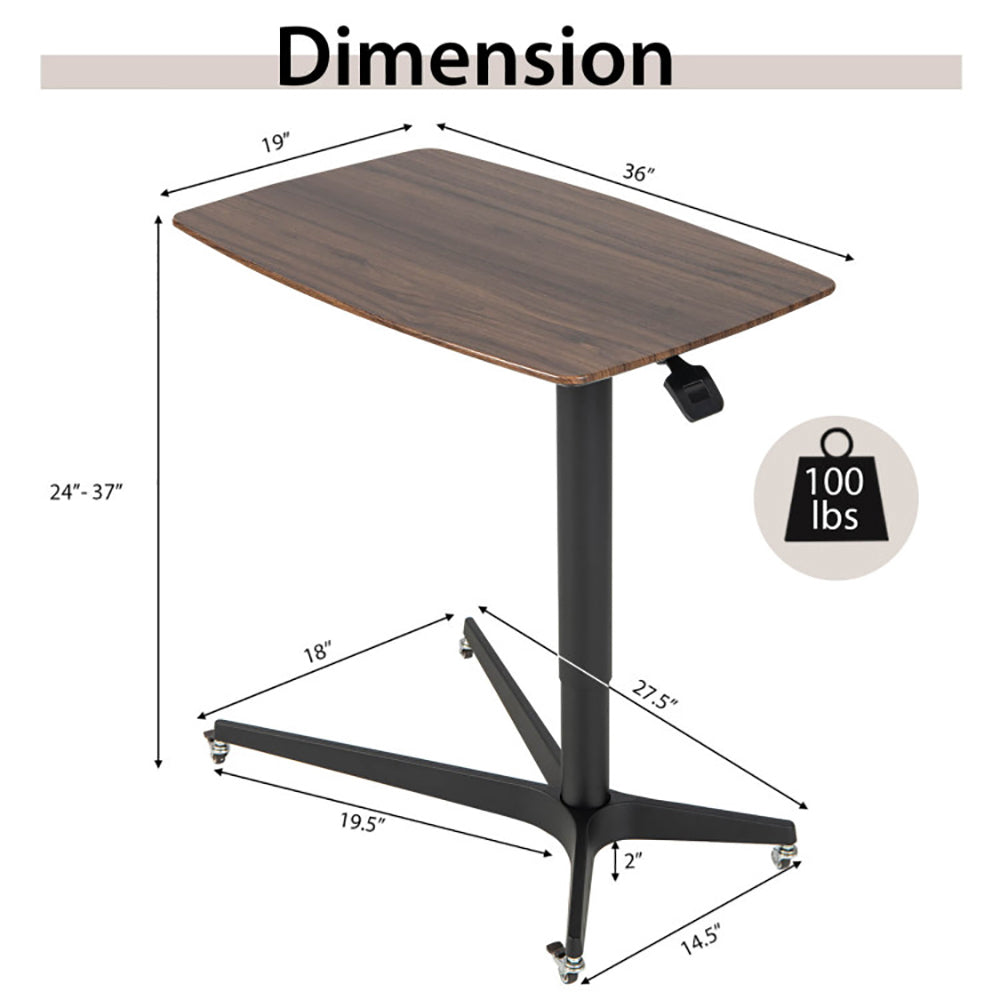 Hommoo Height Adjustable Mobile Standing Desk with Lockable Wheels-Brown, Nightstand Small Side Table, End Table for Image 2