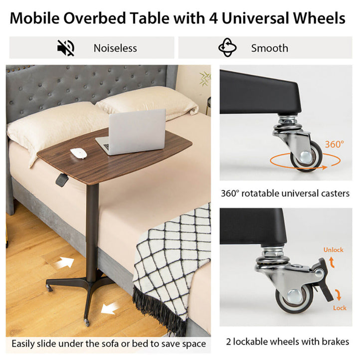 Hommoo Height Adjustable Mobile Standing Desk with Lockable Wheels-Brown, Nightstand Small Side Table, End Table for Image 4