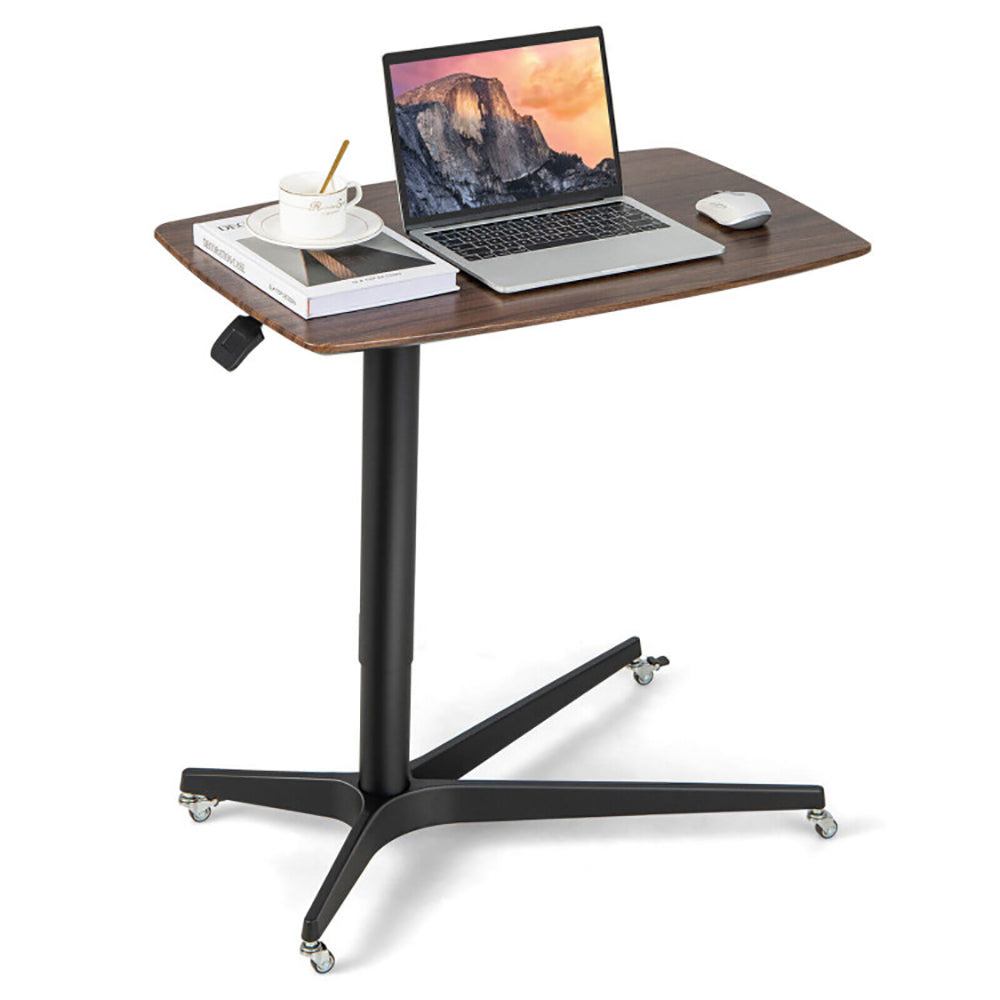 Hommoo Height Adjustable Mobile Standing Desk with Lockable Wheels-Brown, Nightstand Small Side Table, End Table for Image 5