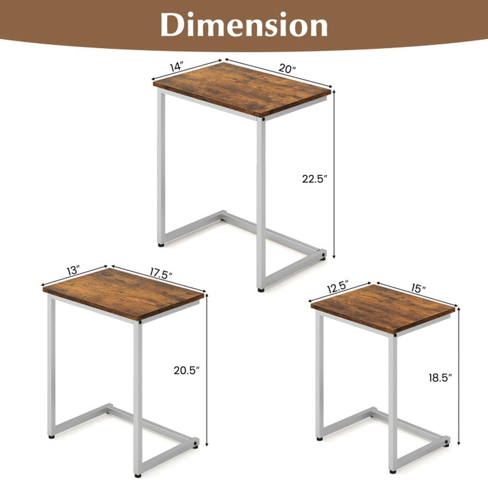 Hommoo 3 Pieces Multifunctional Coffee End Table Set-Rustic Brown, Nightstand Small Side Table, End Table for Bedroom Image 2