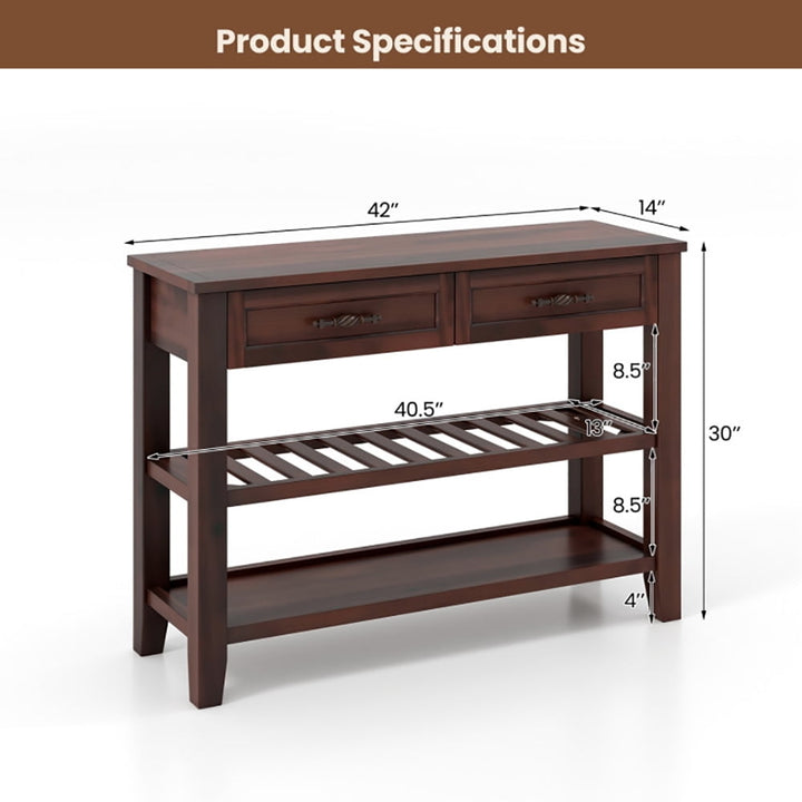 Hommoo 3-tier Console Table with 2 Drawers for Living Room Entryway, Narrow Console Table with Shelves for Foyer and Image 4