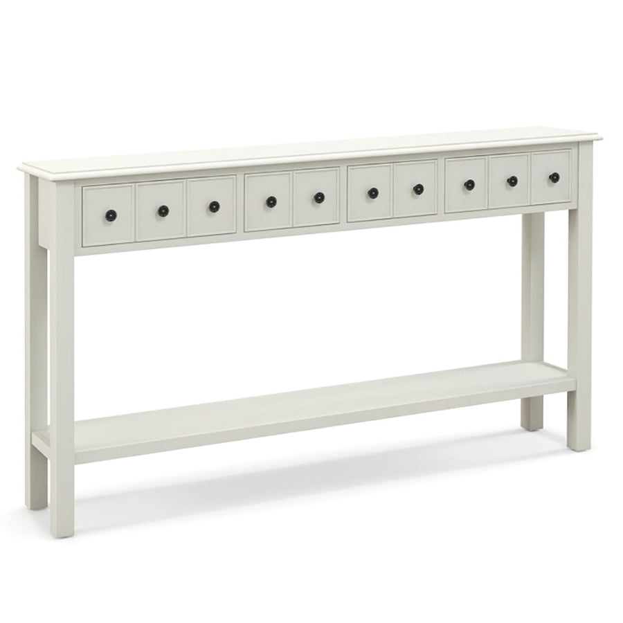 Hommoo 60 Inch Long Sofa Table with 4 Drawers and Open Shelf for Living Room, Narrow Console Table, White Image 1