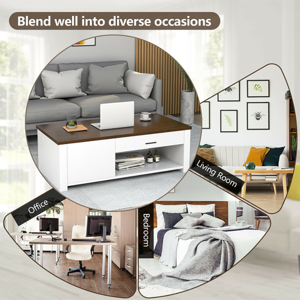 Hommoo Coffee Table, Modern Sofa Table Tea Table,Modern Coffee Table with Front Back Drawers and Compartments for Living Image 2