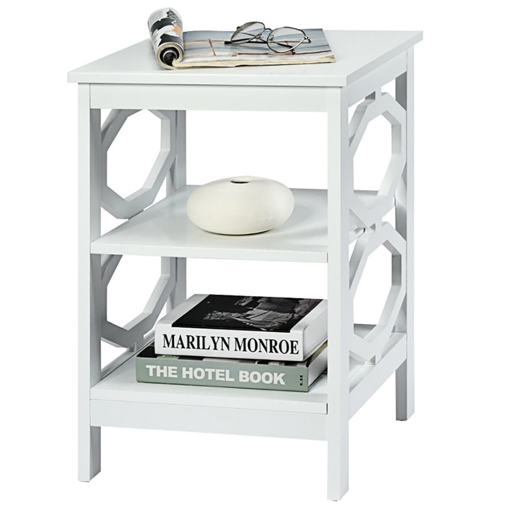 Hommoo Nightstand,Coffee Side Table,3-tier Nightstand Sofa Side End Accent Table-White Image 2