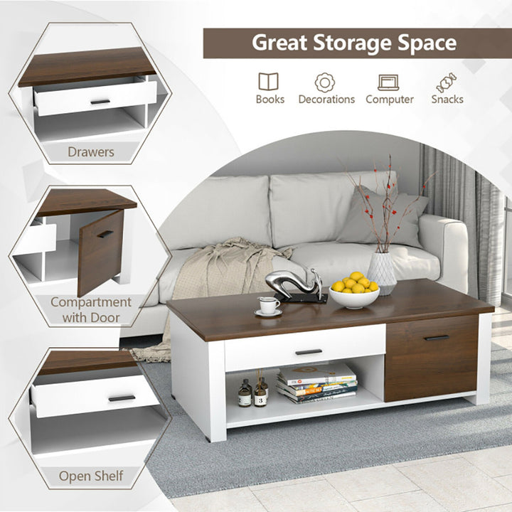 Hommoo Coffee Table, Modern Sofa Table Tea Table,Modern Coffee Table with Front Back Drawers and Compartments for Living Image 4