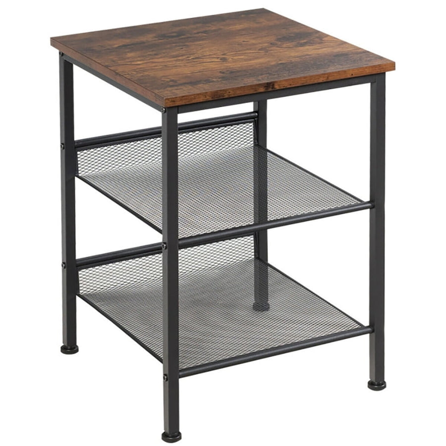 Hommoo Nightstand,Coffee Side Table,3-Tier Industrial End Table with Mesh Shelves and Adjustable Shelves Image 1