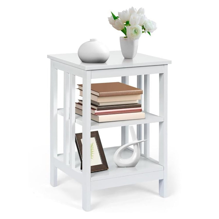 Hommoo Nightstand,Coffee Side Table,3-Tier Nightstand Sofa Side Table with Baffles and Round Corners-White Image 1