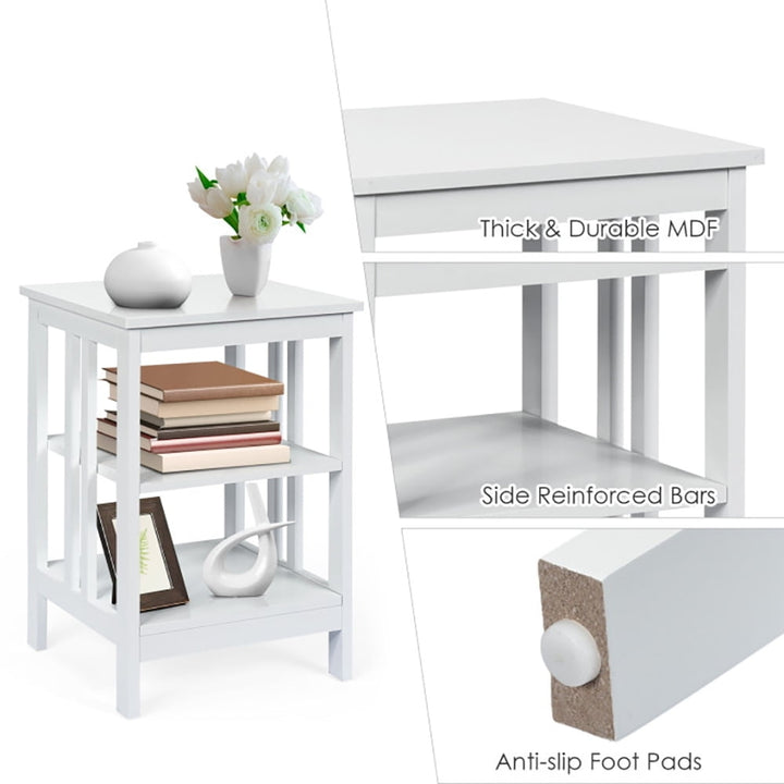 Hommoo Nightstand,Coffee Side Table,3-Tier Nightstand Sofa Side Table with Baffles and Round Corners-White Image 4