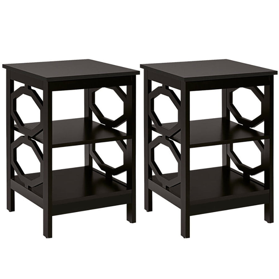 Hommoo Nightstand,Coffee Side Table,2 Pieces 3-tier Nightstand Sofa Side End Accent Table Storage Display Shelf-Espresso Image 1