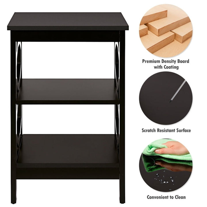 Hommoo Nightstand,Coffee Side Table,2 Pieces 3-tier Nightstand Sofa Side End Accent Table Storage Display Shelf-Espresso Image 2