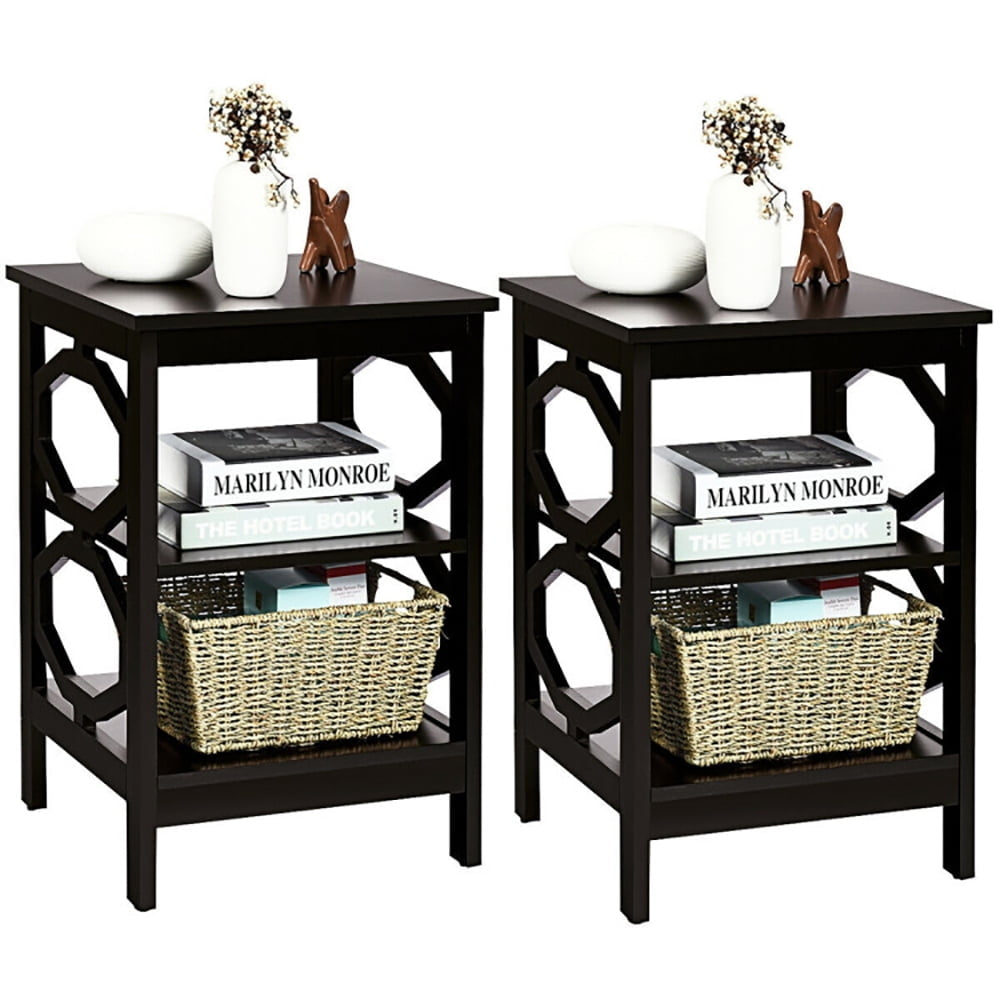 Hommoo Nightstand,Coffee Side Table,2 Pieces 3-tier Nightstand Sofa Side End Accent Table Storage Display Shelf-Espresso Image 3