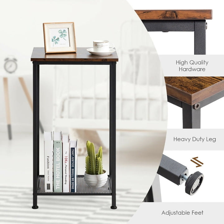 Hommoo Nightstand,Coffee Side Table,2-Tier Industrial End Table with Metal Mesh Storage Shelves Image 2