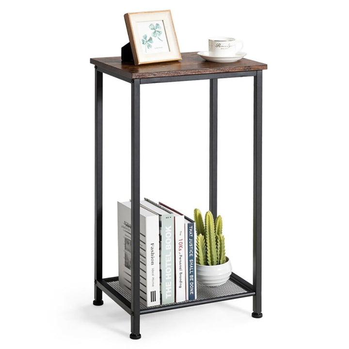 Hommoo Nightstand,Coffee Side Table,2-Tier Industrial End Table with Metal Mesh Storage Shelves Image 5