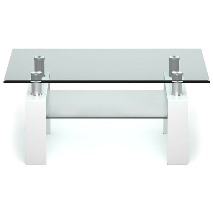 Hommoo Coffee Table, Modern Sofa Table Tea Table,Rectangle Glass Coffee Table with Metal Legs for Living Room-White Image 1