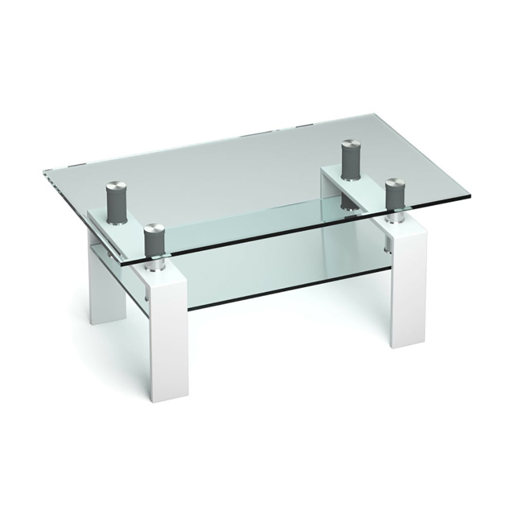 Hommoo Coffee Table, Modern Sofa Table Tea Table,Rectangle Glass Coffee Table with Metal Legs for Living Room-White Image 2