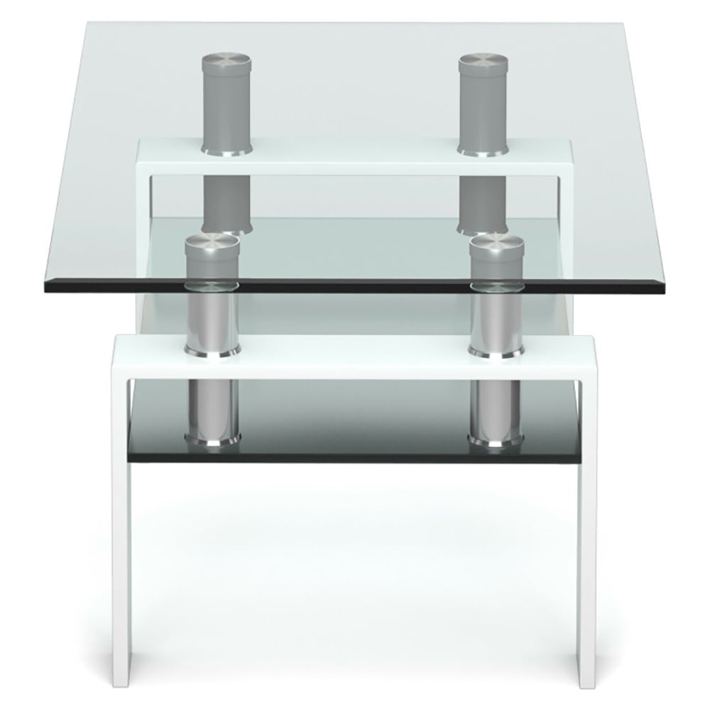 Hommoo Coffee Table, Modern Sofa Table Tea Table,Rectangle Glass Coffee Table with Metal Legs for Living Room-White Image 7