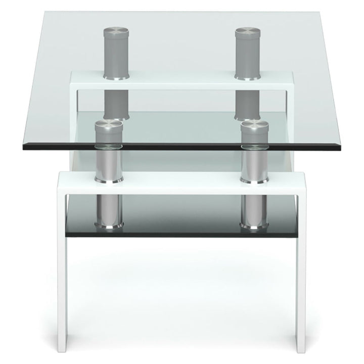 Hommoo Coffee Table, Modern Sofa Table Tea Table,Rectangle Glass Coffee Table with Metal Legs for Living Room-White Image 7