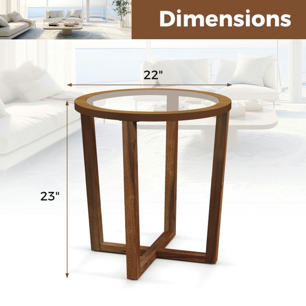 Hommoo Nightstand,Desktop Table,Bedside Table,Modern Round End Table Sofa Side Table with Transparent Tempered Glass Image 2