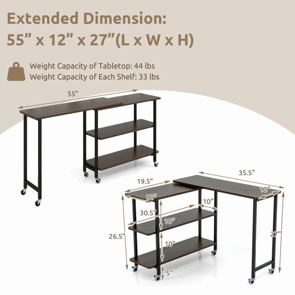 Hommoo Side Table,Sofa Side End Table,360  Rotating Sofa Side Table with 2-Tier Storage Shelves-Walnut Image 3